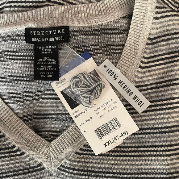 Structure Merino Wool Sweater Grey Striped Mens Sz XXL NWT - Picture 6 of 6